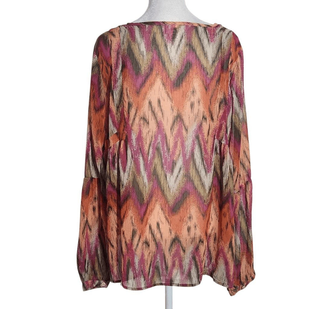 Daytrip Mult-Color Print Peasant Blouse Size Large Lantern Sleeve Blouse