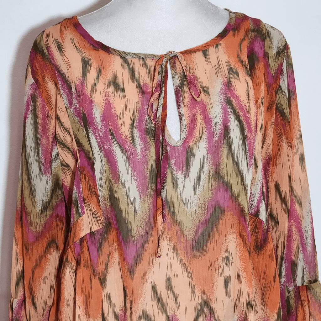 Daytrip Mult-Color Print Peasant Blouse Size Large Lantern Sleeve Blouse
