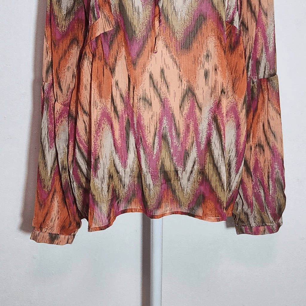 Daytrip Mult-Color Print Peasant Blouse Size Large Lantern Sleeve Blouse