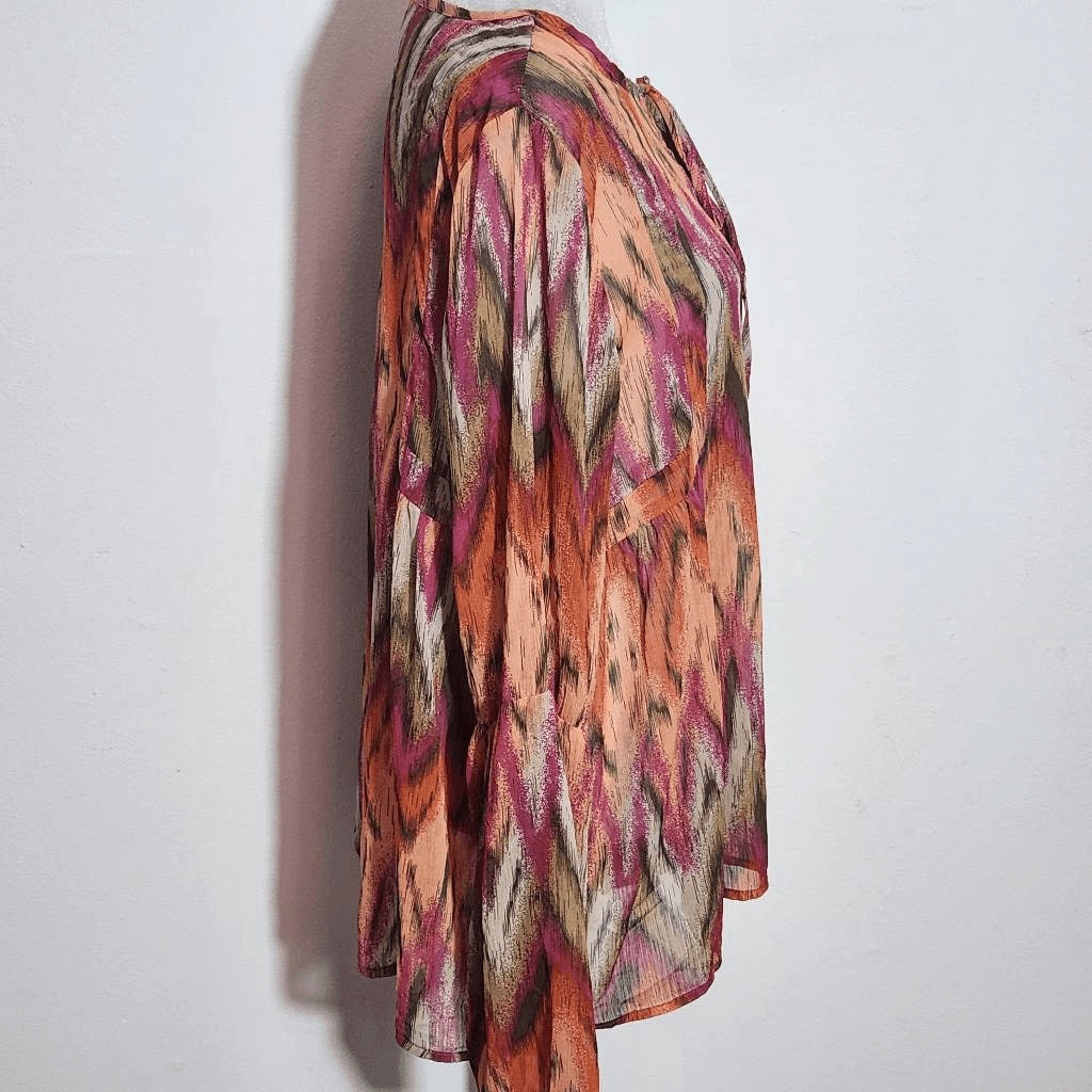 Daytrip Mult-Color Print Peasant Blouse Size Large Lantern Sleeve Blouse