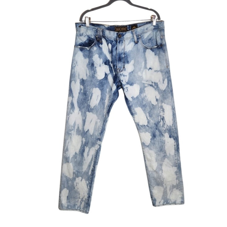 AKOO Mens Distressed Dyed Straight Leg Jeans Size 38