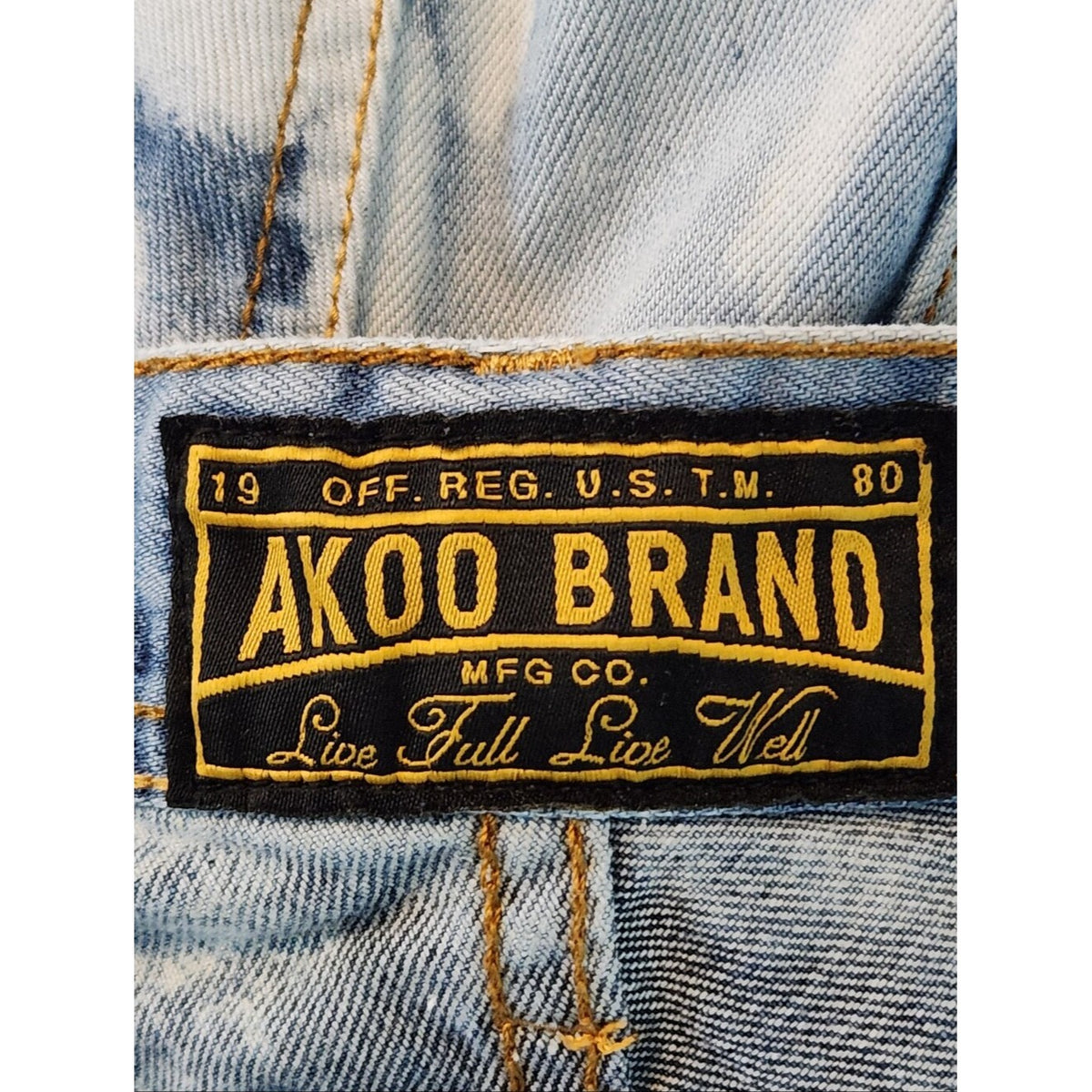 AKOO Mens Distressed Dyed Straight Leg Jeans Size 38
