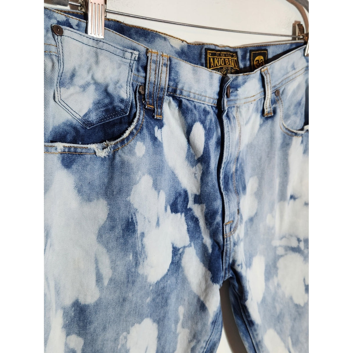 AKOO Mens Distressed Dyed Straight Leg Jeans Size 38