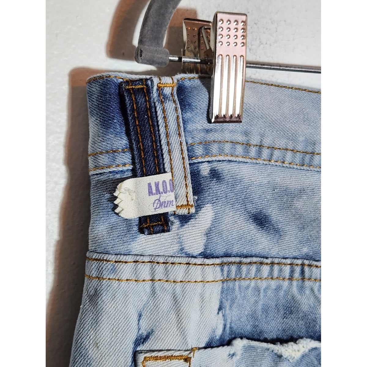 AKOO Mens Distressed Dyed Straight Leg Jeans Size 38