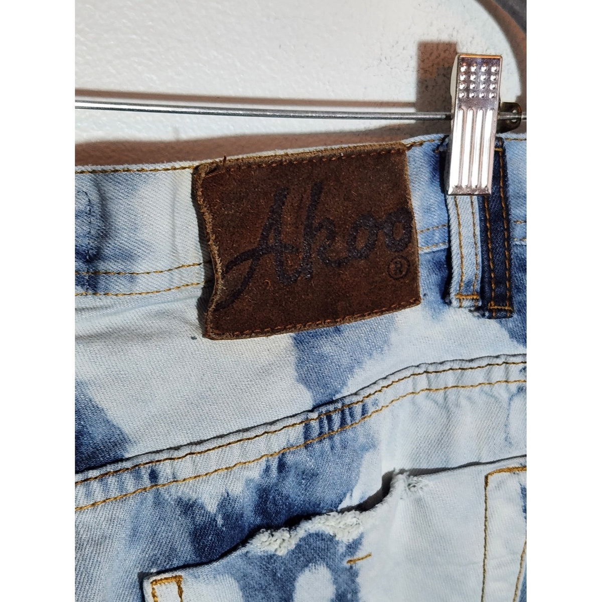 AKOO Mens Distressed Dyed Straight Leg Jeans Size 38