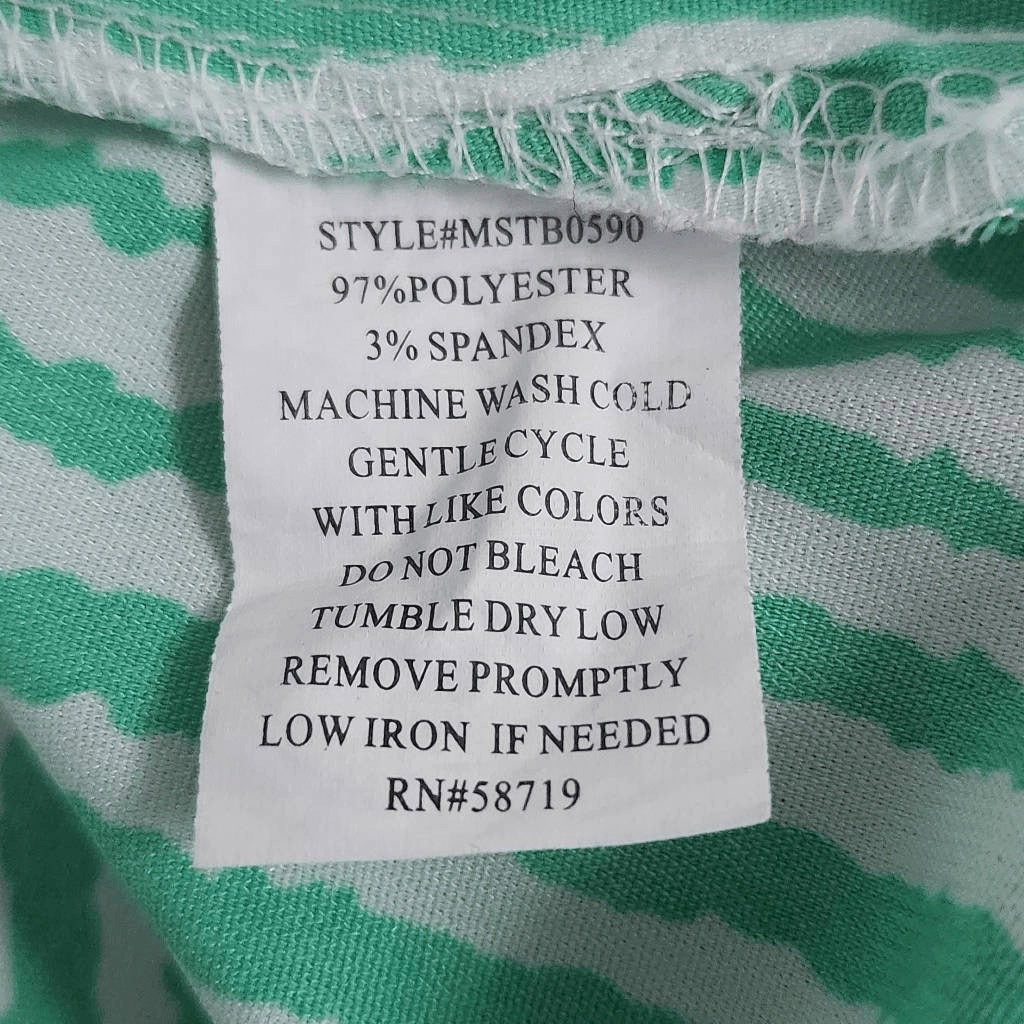 Notations Green and White Stripe Button Down Blouse Size Medium Green Camp Shirt