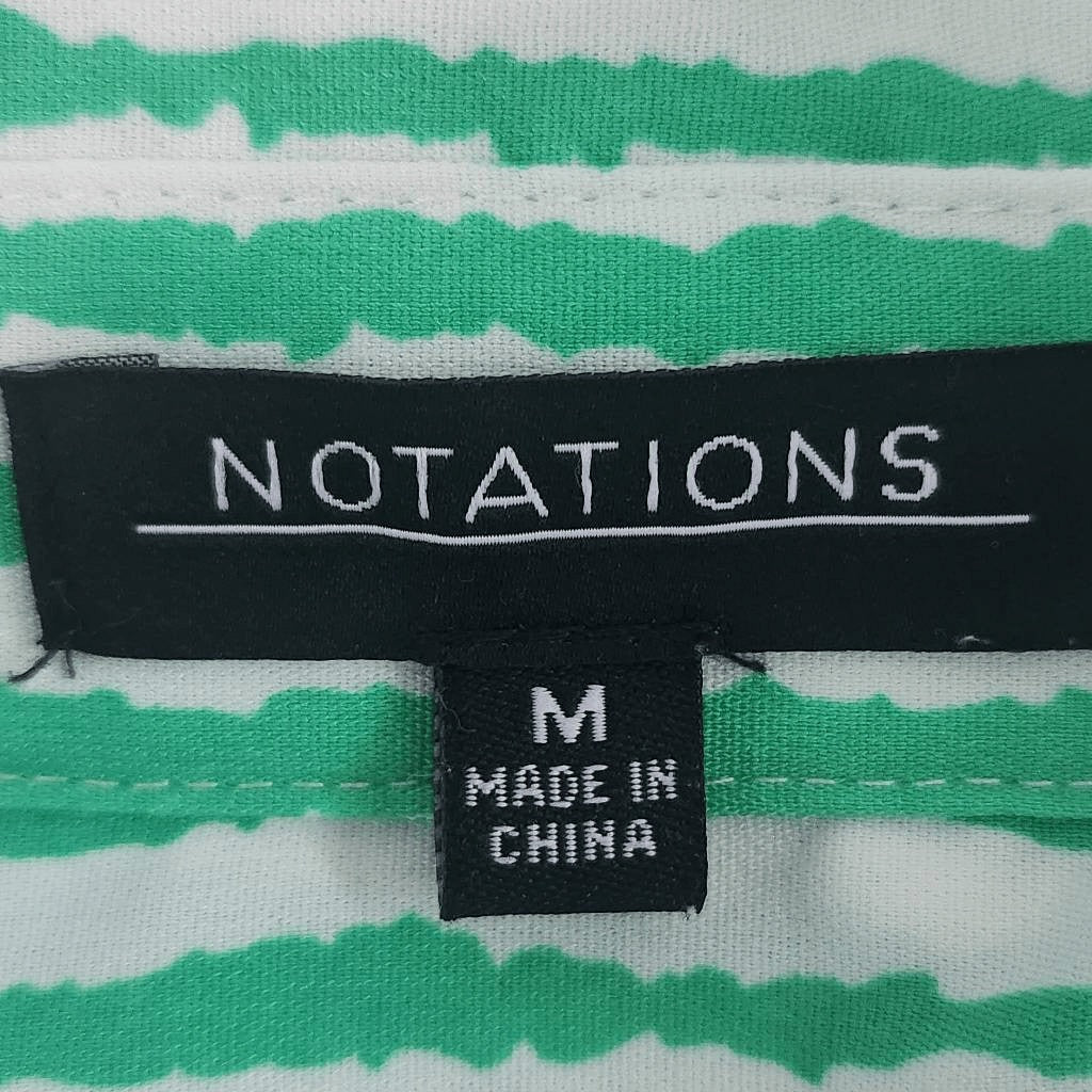 Notations Green and White Stripe Button Down Blouse Size Medium Green Camp Shirt