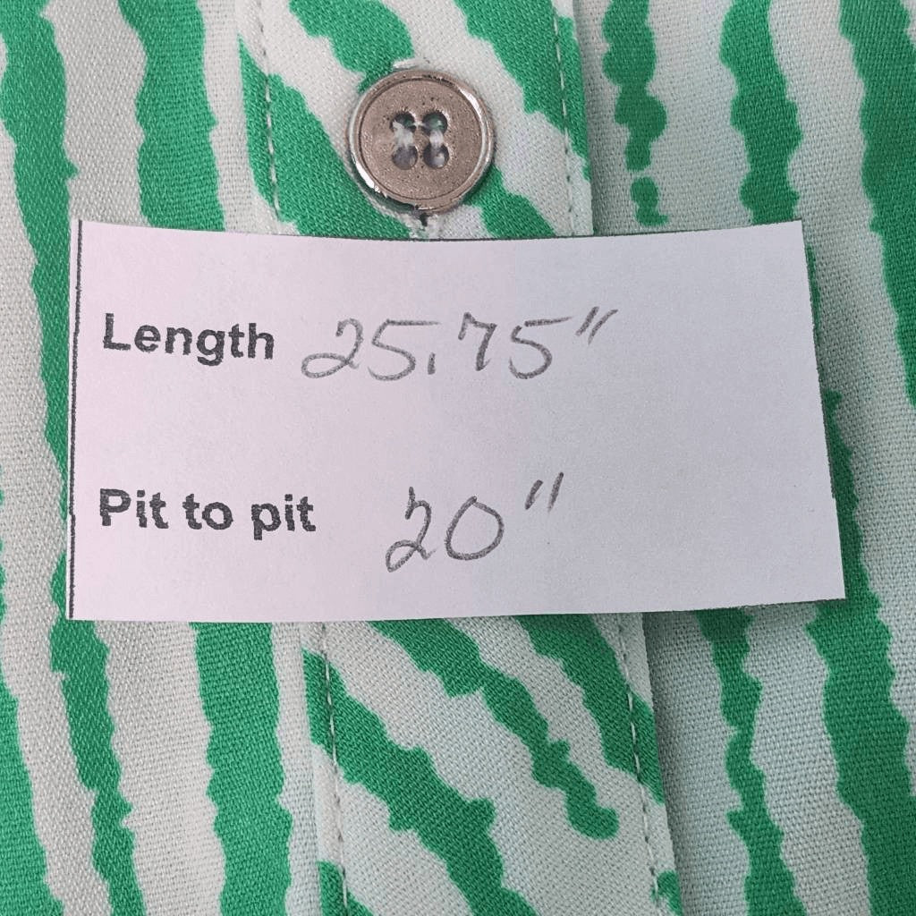 Notations Green and White Stripe Button Down Blouse Size Medium Green Camp Shirt