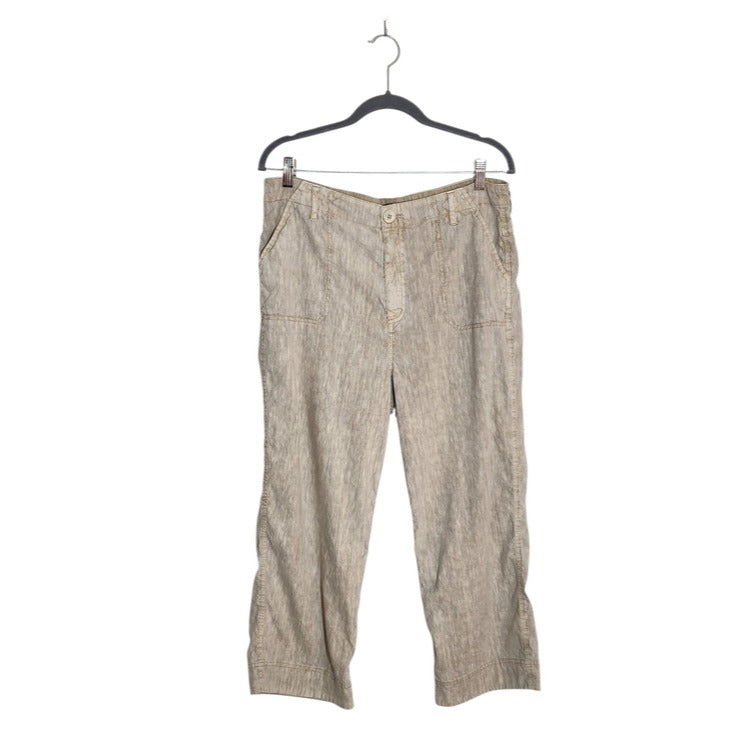 Soft Surroundings Taupe and Cream Linen Blend Capri Pants Size 12