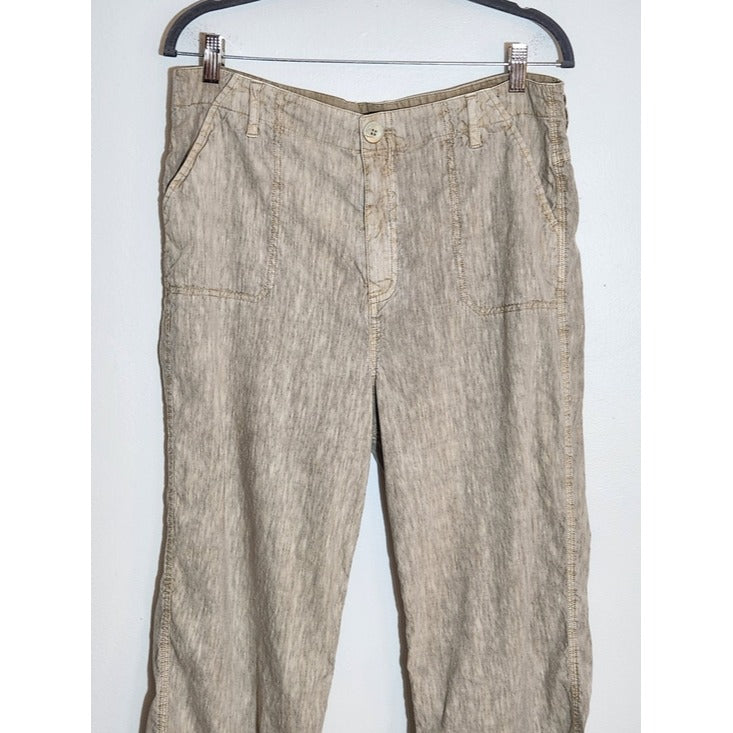 Soft Surroundings Taupe and Cream Linen Blend Capri Pants Size 12