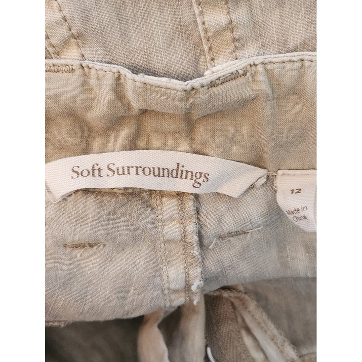 Soft Surroundings Taupe and Cream Linen Blend Capri Pants Size 12