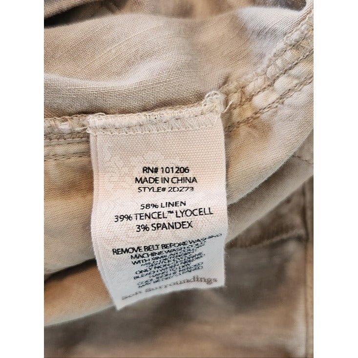 Soft Surroundings Taupe and Cream Linen Blend Capri Pants Size 12