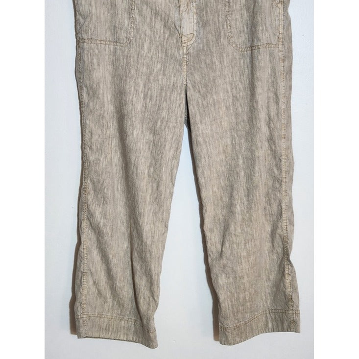 Soft Surroundings Taupe and Cream Linen Blend Capri Pants Size 12