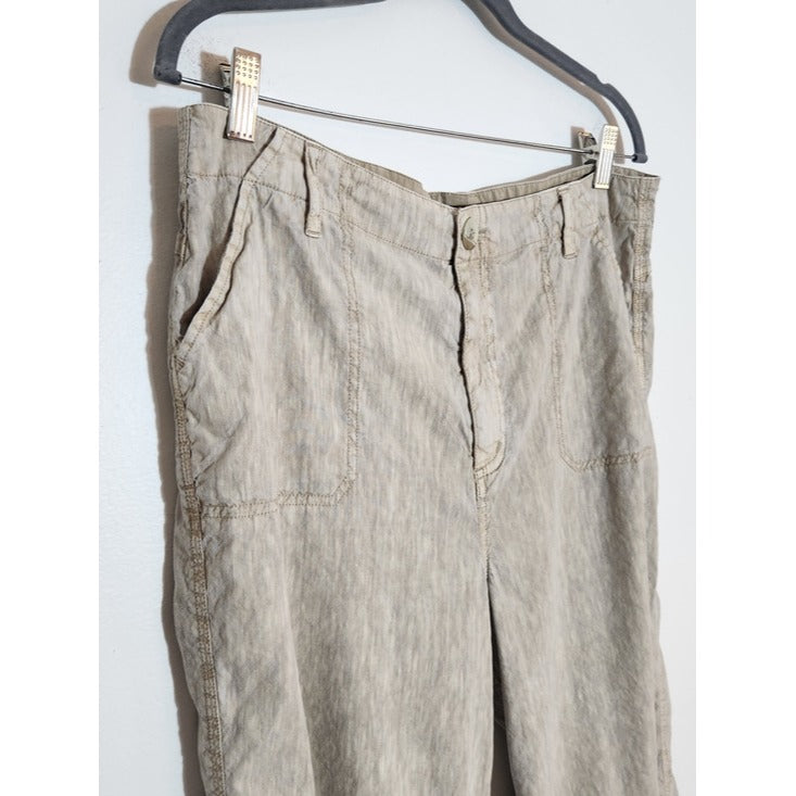 Soft Surroundings Taupe and Cream Linen Blend Capri Pants Size 12
