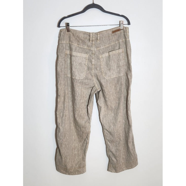 Soft Surroundings Taupe and Cream Linen Blend Capri Pants Size 12