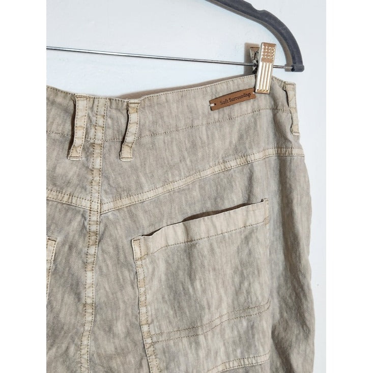 Soft Surroundings Taupe and Cream Linen Blend Capri Pants Size 12