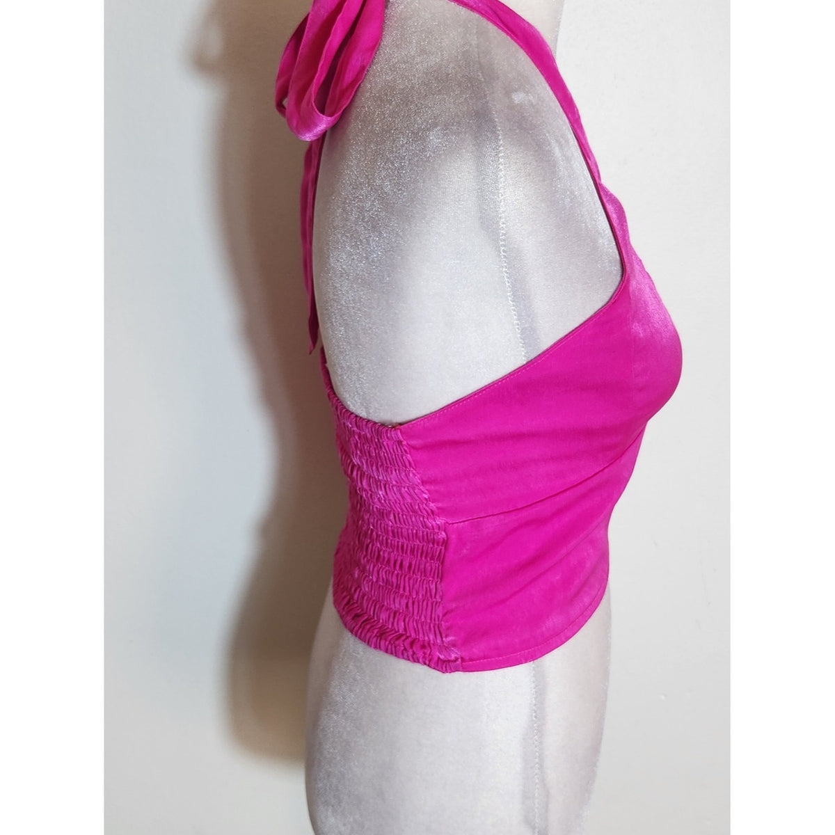 Self Contrast Hot Pink Satin Halter Crop Top Size Small