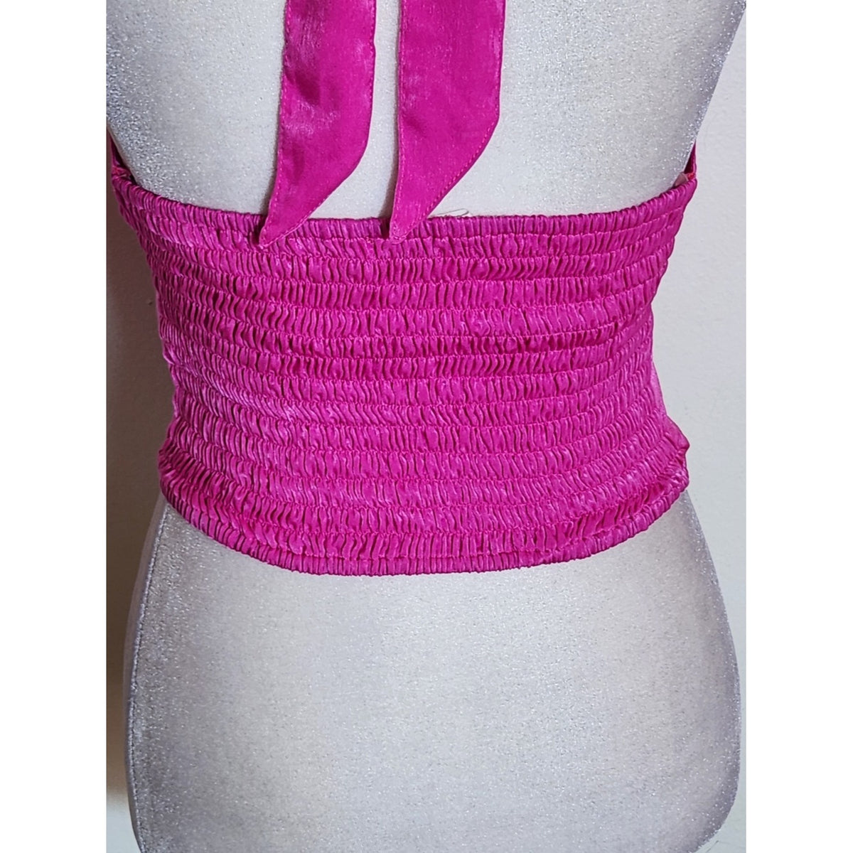 Self Contrast Hot Pink Satin Halter Crop Top Size Small