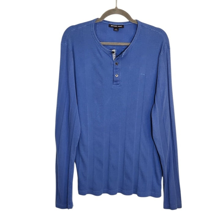 Michael Kors Mens Blue Ribbed Knit Henley Shirt Size XL