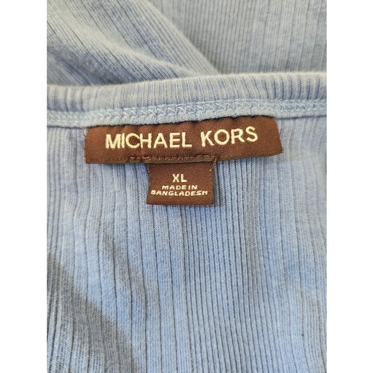 Michael Kors Mens Blue Ribbed Knit Henley Shirt Size XL