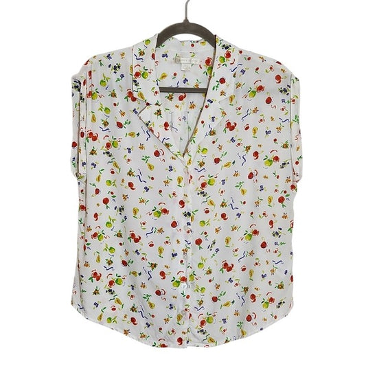 Cooper & Ella Multicolor Fruit Print Button Down Blouse Size Medium