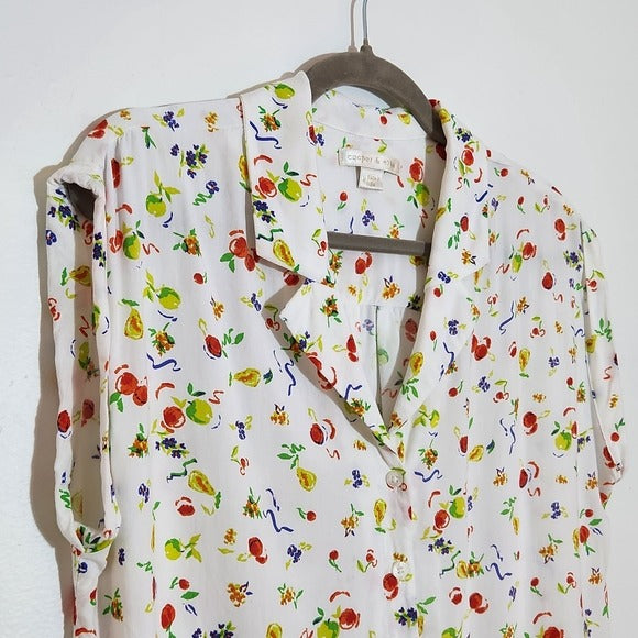 Cooper & Ella Multicolor Fruit Print Button Down Blouse Size Medium