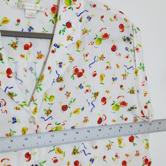 Cooper & Ella Multicolor Fruit Print Button Down Blouse Size Medium