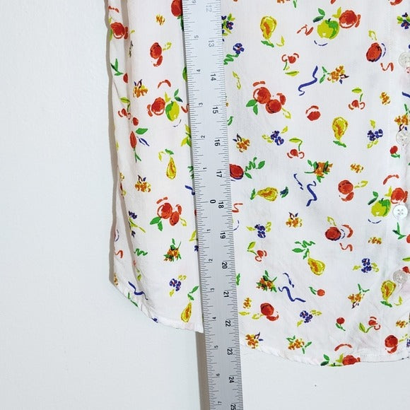Cooper & Ella Multicolor Fruit Print Button Down Blouse Size Medium