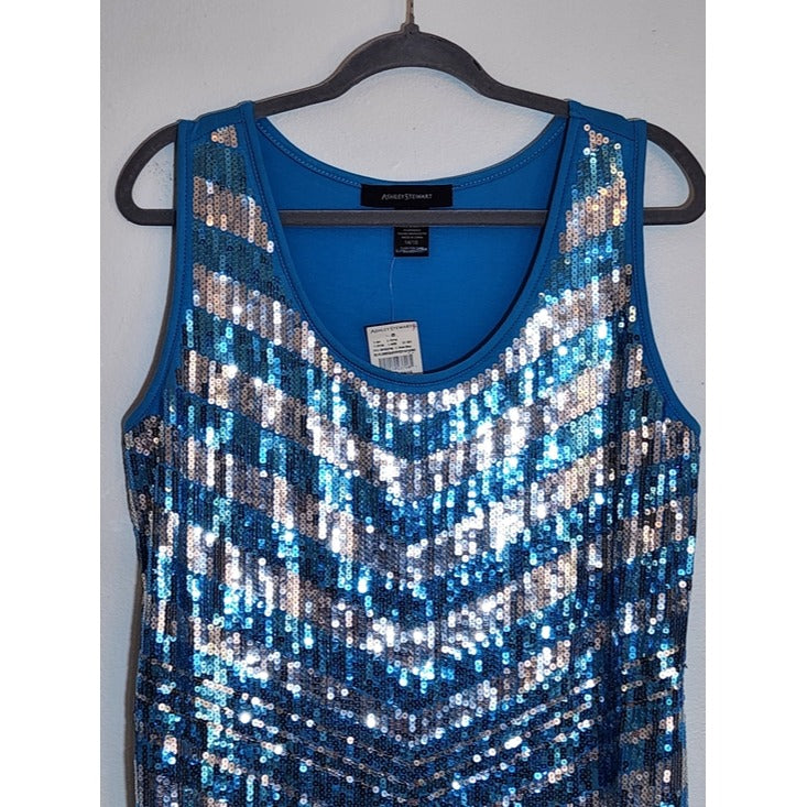 Ashley Stewart Blue and Silver Sequin Tank Top Size 14/16 NWT
