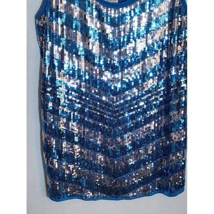 Ashley Stewart Blue and Silver Sequin Tank Top Size 14/16 NWT