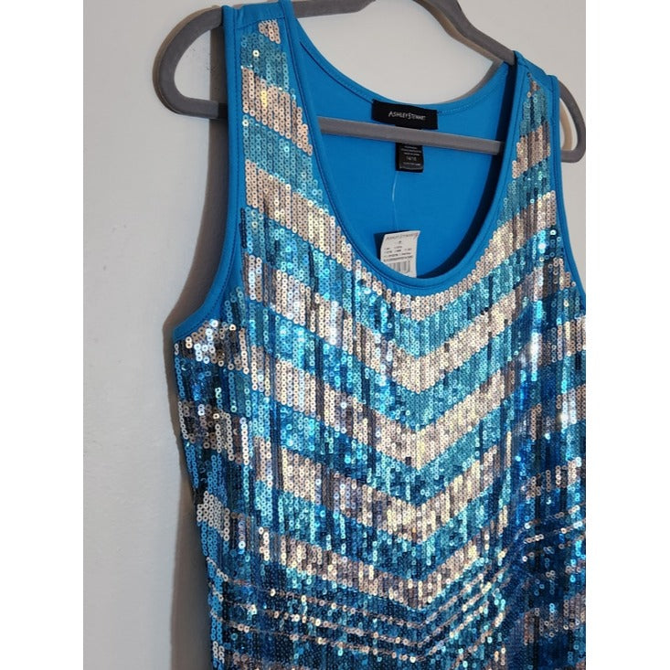 Ashley Stewart Blue and Silver Sequin Tank Top Size 14/16 NWT