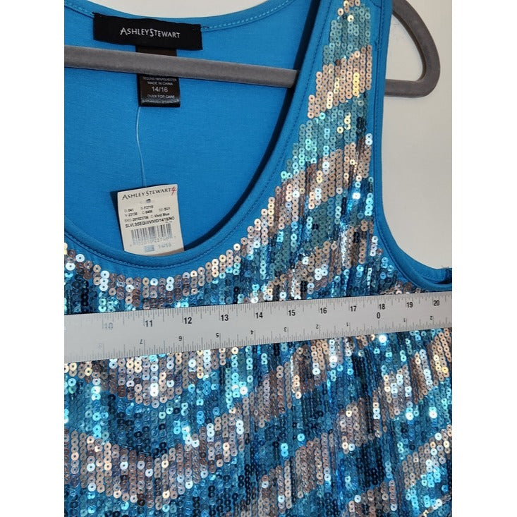 Ashley Stewart Blue and Silver Sequin Tank Top Size 14/16 NWT