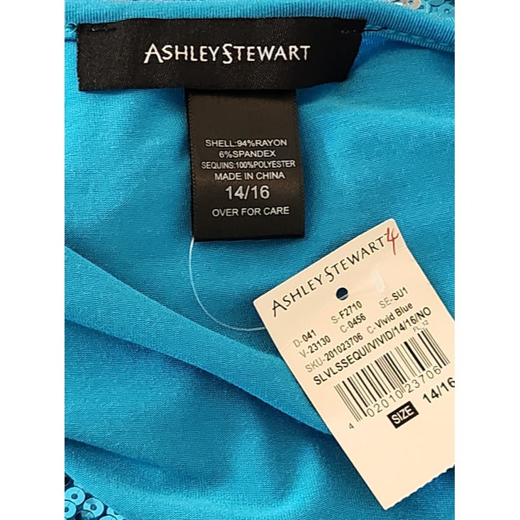 Ashley Stewart Blue and Silver Sequin Tank Top Size 14/16 NWT