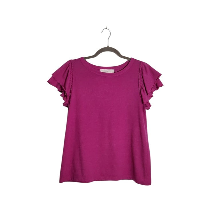 LOFT Fuchsia Ruffle Sleeve Tee Size Medium