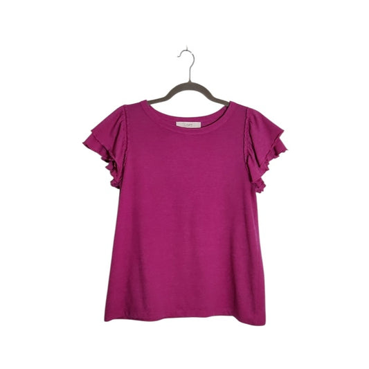 LOFT Fuchsia Ruffle Sleeve Tee Size Medium