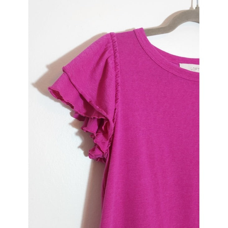 LOFT Fuchsia Ruffle Sleeve Tee Size Medium