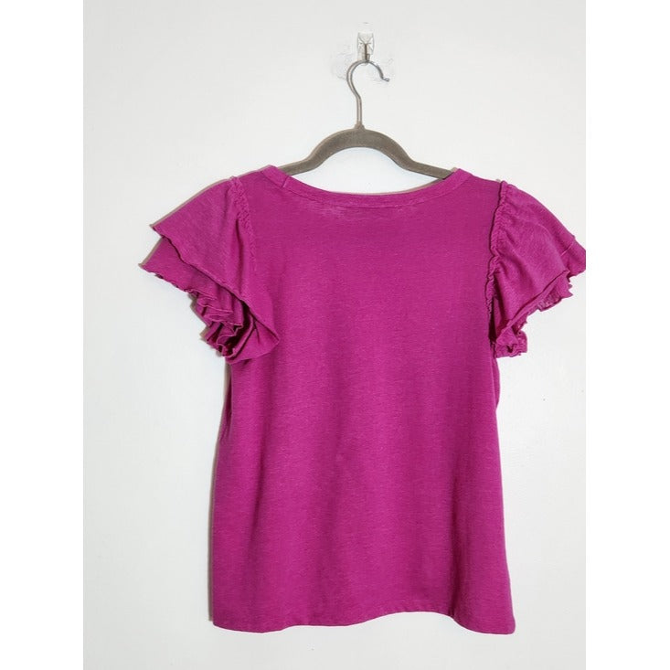 LOFT Fuchsia Ruffle Sleeve Tee Size Medium