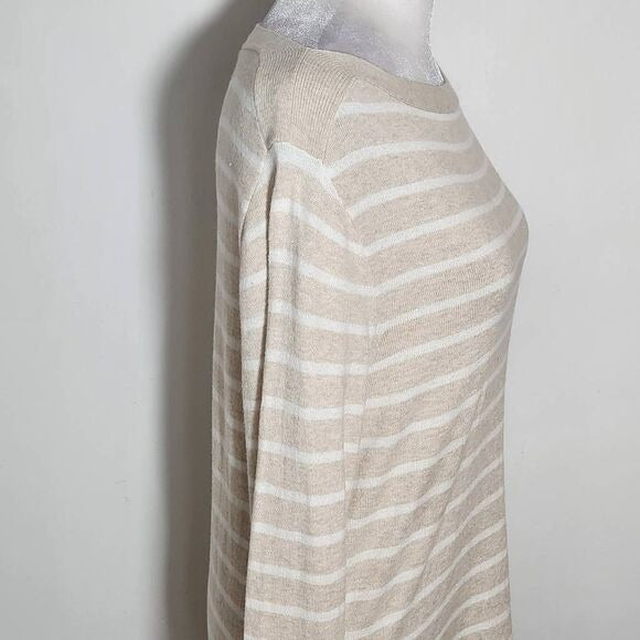 J. Crew Tan Stripe Boatneck Tunic Sweater Size Medium Preppy Stripe Sweater