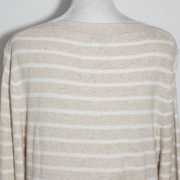 J. Crew Tan Stripe Boatneck Tunic Sweater Size Medium Preppy Stripe Sweater