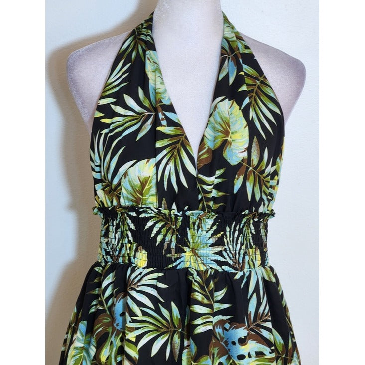 Madden NYC Green and Black Floral Print Halter Mini Dress Size Large