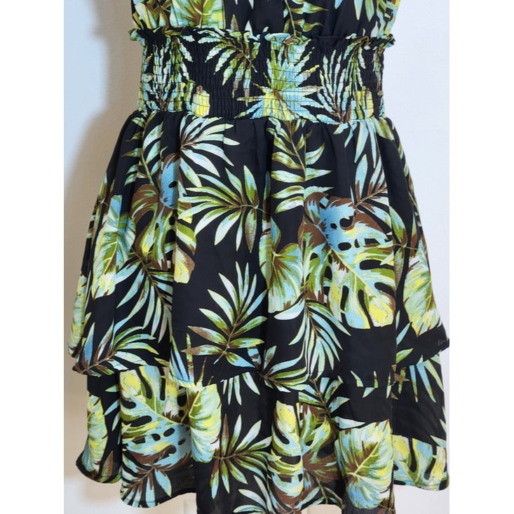 Madden NYC Green and Black Floral Print Halter Mini Dress Size Large