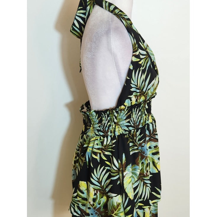 Madden NYC Green and Black Floral Print Halter Mini Dress Size Large