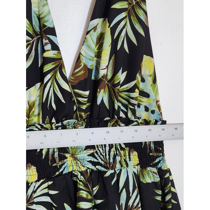 Madden NYC Green and Black Floral Print Halter Mini Dress Size Large