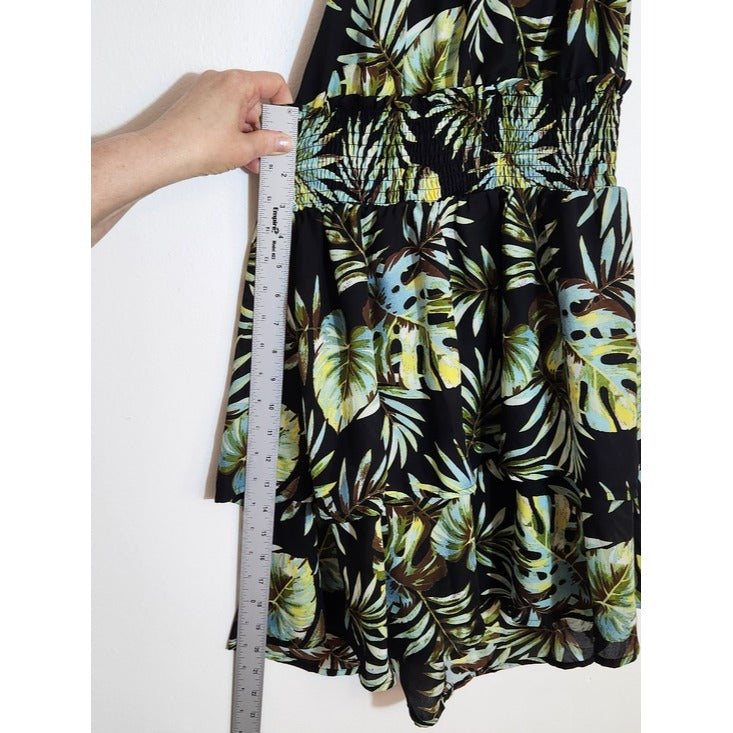 Madden NYC Green and Black Floral Print Halter Mini Dress Size Large
