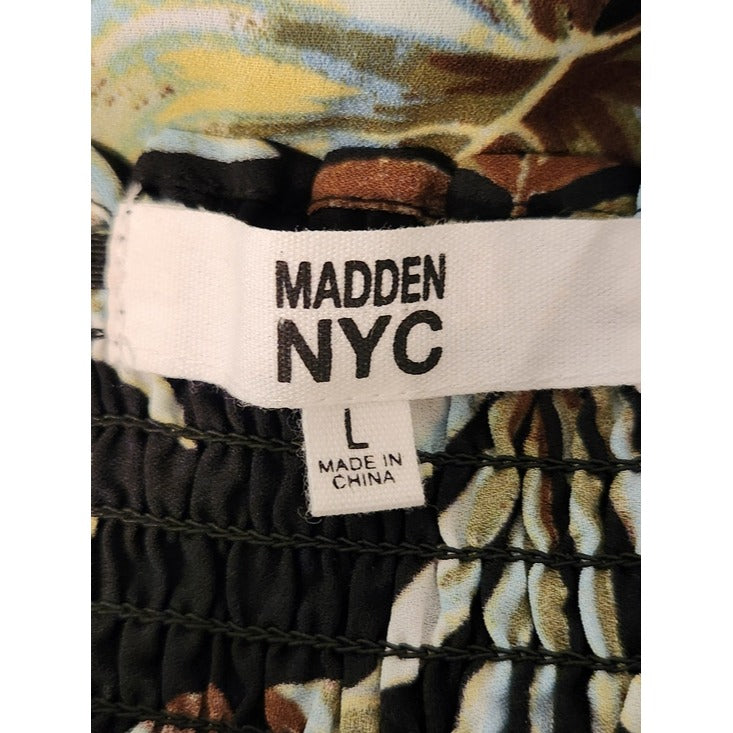 Madden NYC Green and Black Floral Print Halter Mini Dress Size Large