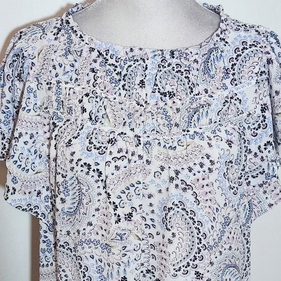 Loft Paisley Print Women's Blouse with Layered Ruffle Sleeves Size Medium