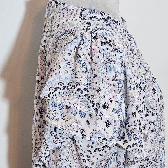 Loft Paisley Print Women's Blouse with Layered Ruffle Sleeves Size Medium