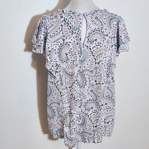 Loft Paisley Print Women's Blouse with Layered Ruffle Sleeves Size Medium