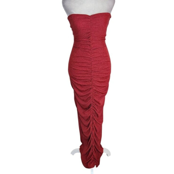 HYFVE Dark Red Sparkly Strapless Bodycon Maxi Dress Size Medium
