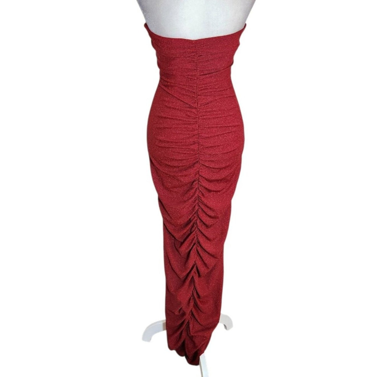 HYFVE Dark Red Sparkly Strapless Bodycon Maxi Dress Size Medium